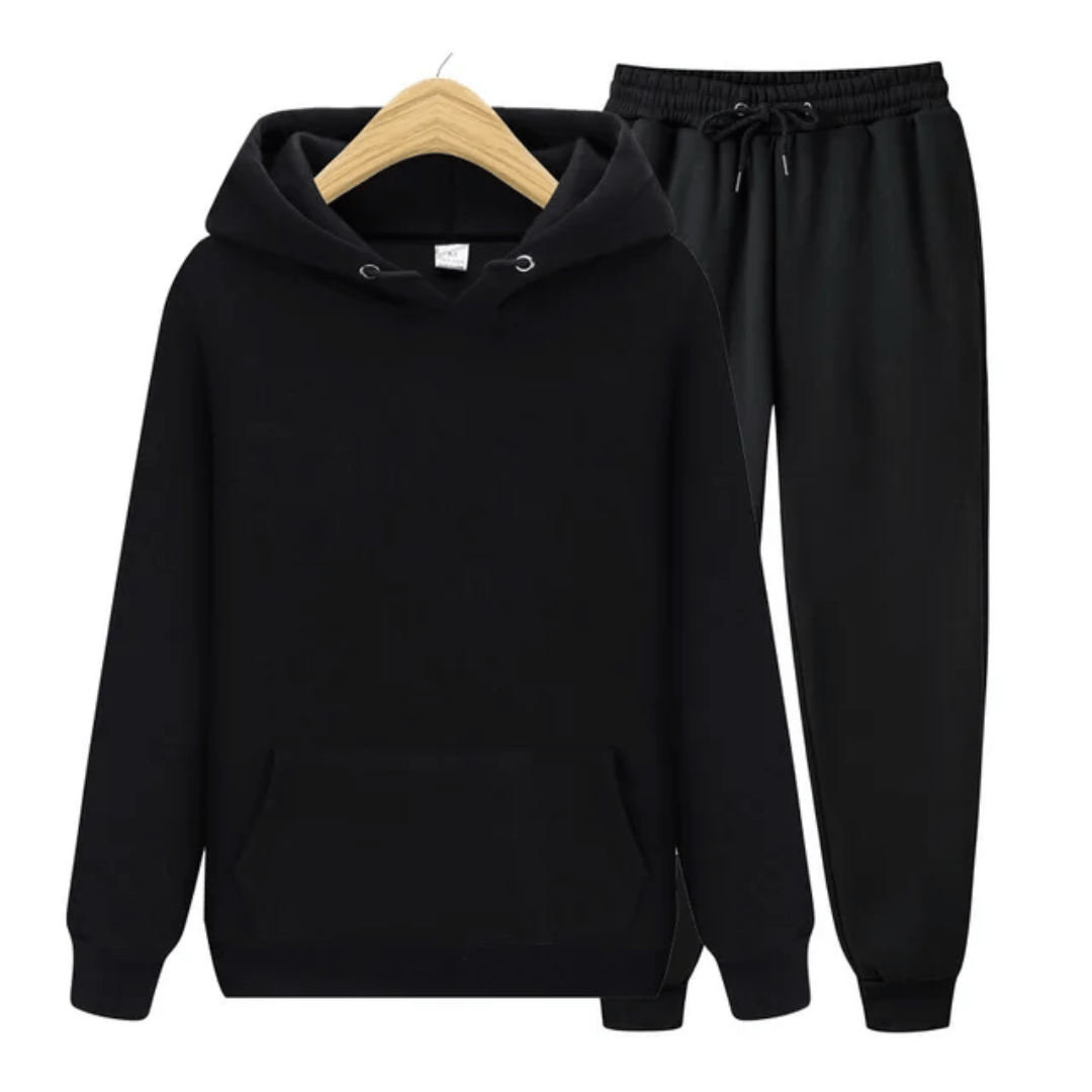 Black Tracksuit Two Piece Suits Loose Set: Men's Tracksuit with Long Coat Hoodie Set, Zipper Closure, Warm Running Joggers, Sweatshirts, and Sweatpants Set Sportswear