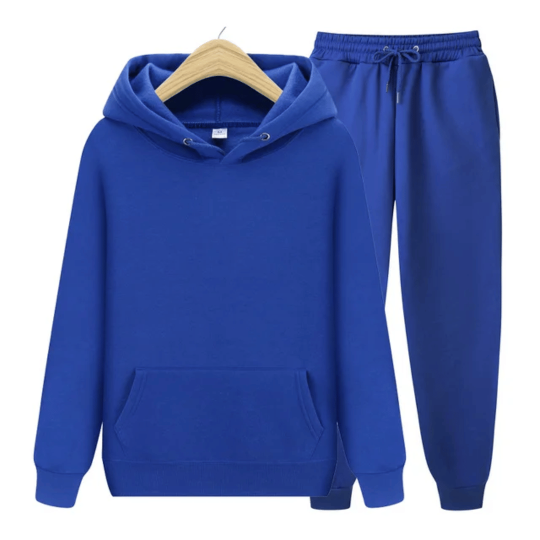 Blue Tracksuit Two Piece Suits Loose Set: Men's Tracksuit with Long Coat Hoodie Set, Zipper Closure, Warm Running Joggers, Sweatshirts, and Sweatpants Set Sportswear
