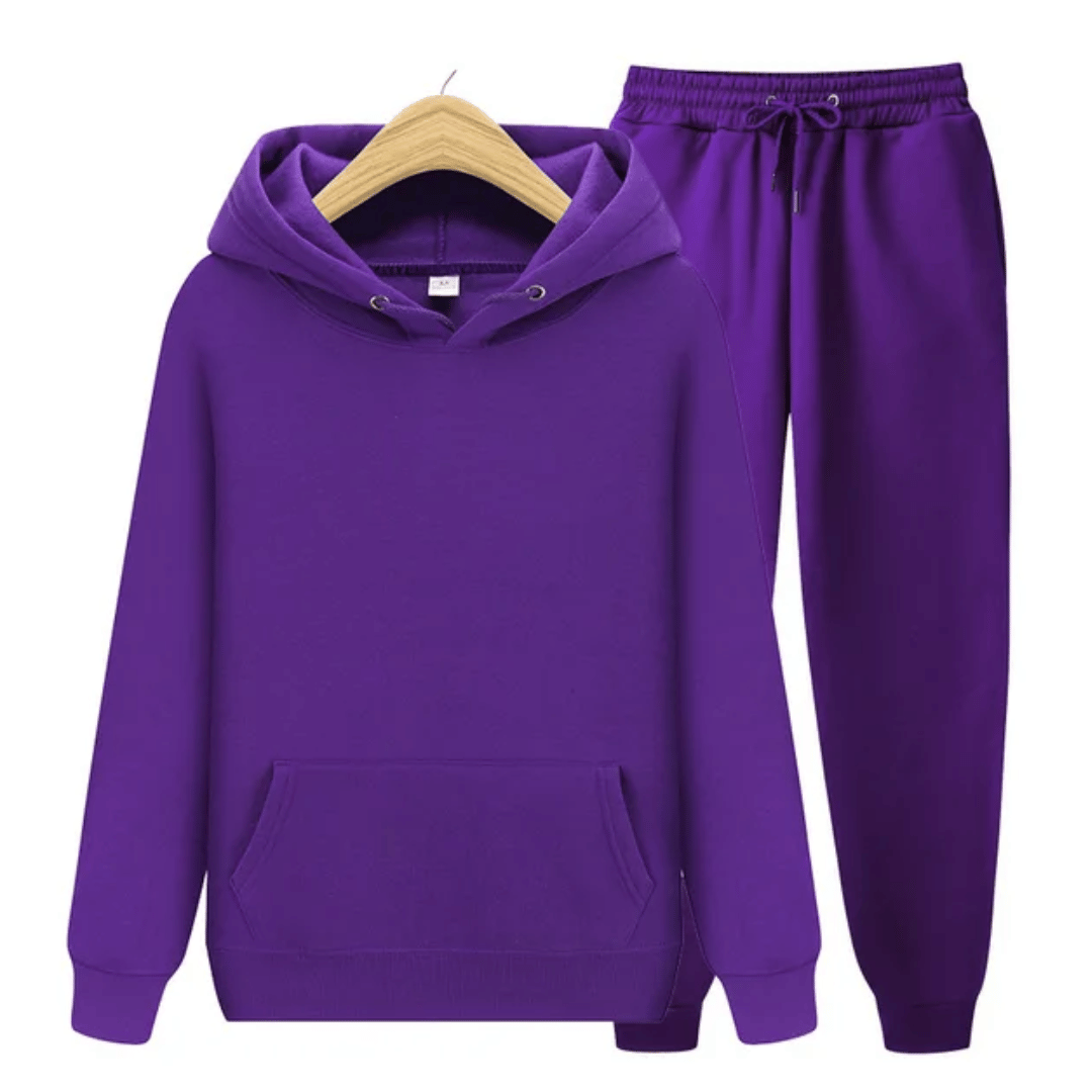Purple Two Piece Suits Loose Set: Men's Tracksuit Featuring Long Coat Hoodie Set, Zipper Closure, Warm Running Joggers, Sweatshirts, and Sweatpants Set Sportswear