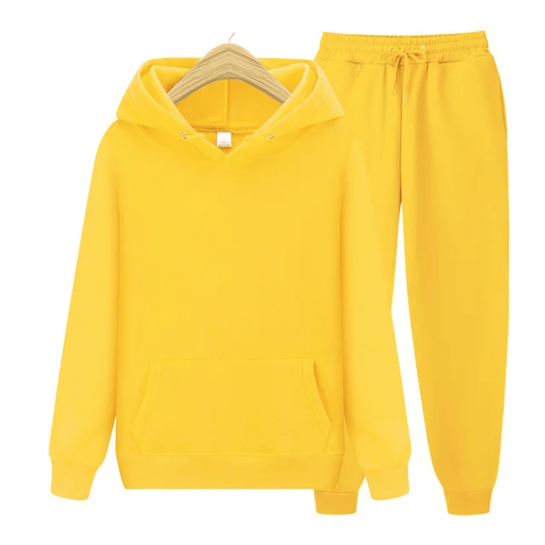 yellow Tracksuit Two Piece Suits Loose Set: Men's Tracksuit with Long Coat Hoodie Set, Zipper Closure, Warm Running Joggers, Sweatshirts, and Sweatpants Set Sportswear